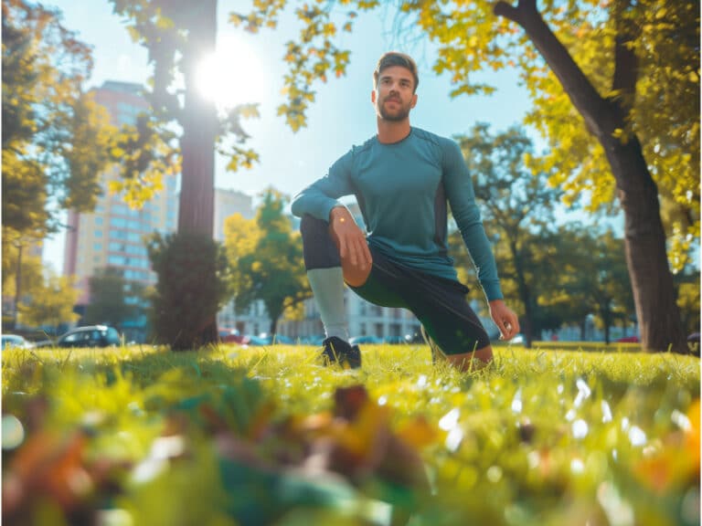 jeune sportif dans un parc etirement eviter blessure prevention